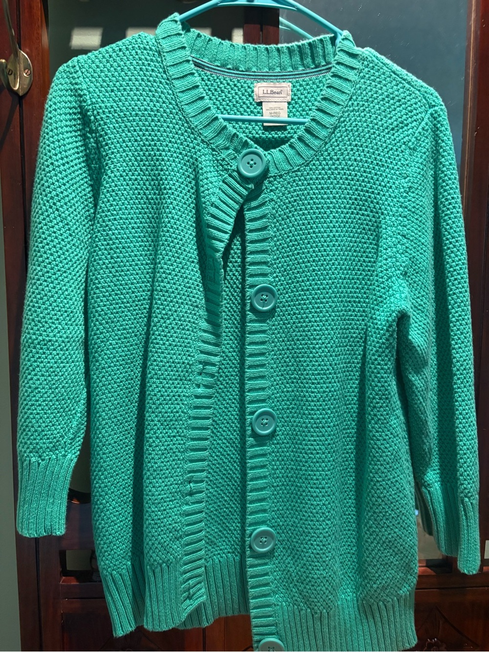 L.L. Bean Women's Teal Button-Front Knit Cardigan